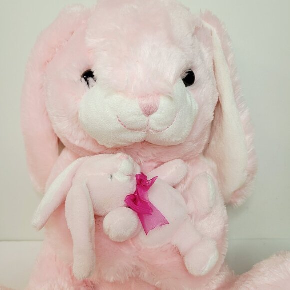 2015 Dan Dee Collectors Choice Pink Bunny Rabbit Plush Holding Baby Bunny Plush - Picture 2 of 5